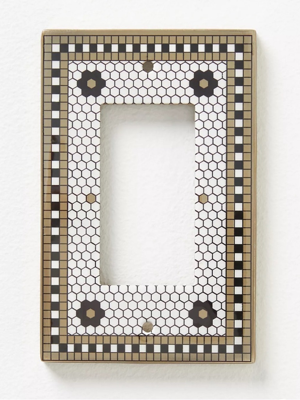 Anthropologie Bistro Tile 24k Gold Accent Single Rocker Switch Plate Black
